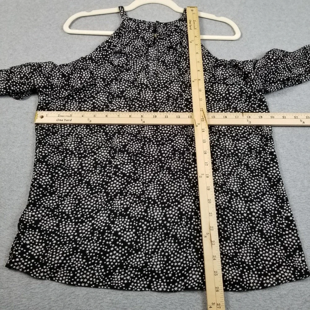 Michael Kors Top Womens M Medium Black White Stars Cold Shoulder Whimsy Blouse